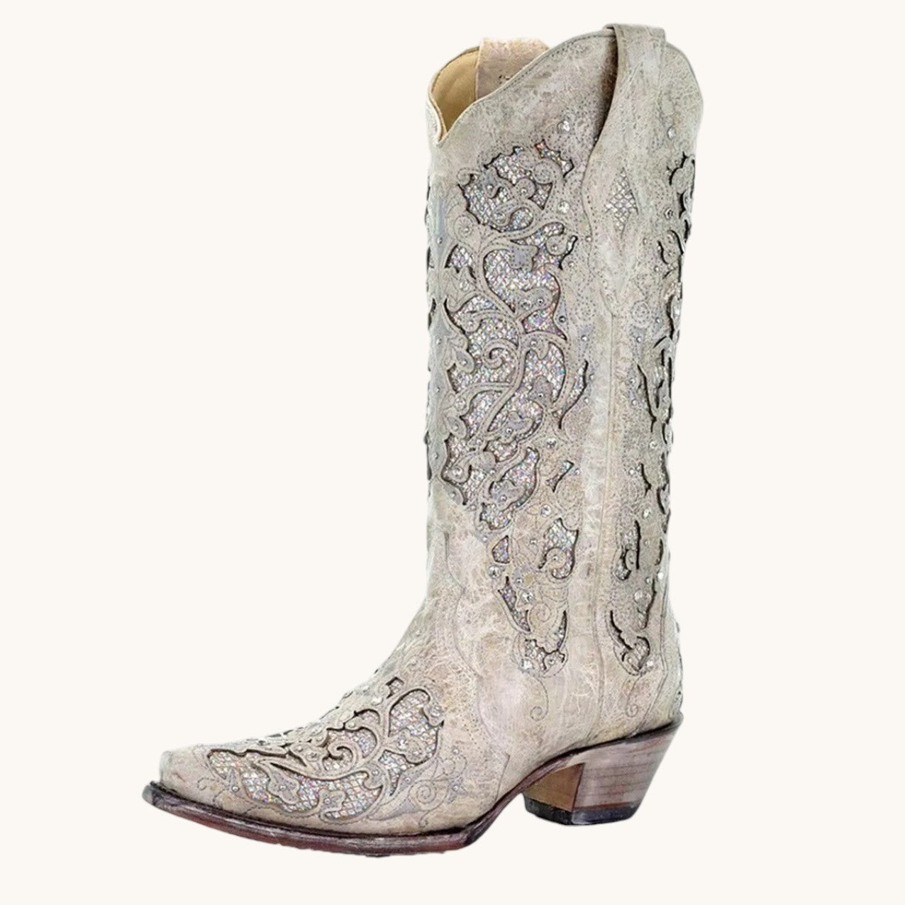 Women's Knee High Boots with Sequined Embroidery and Pointed Toe, Block Heel