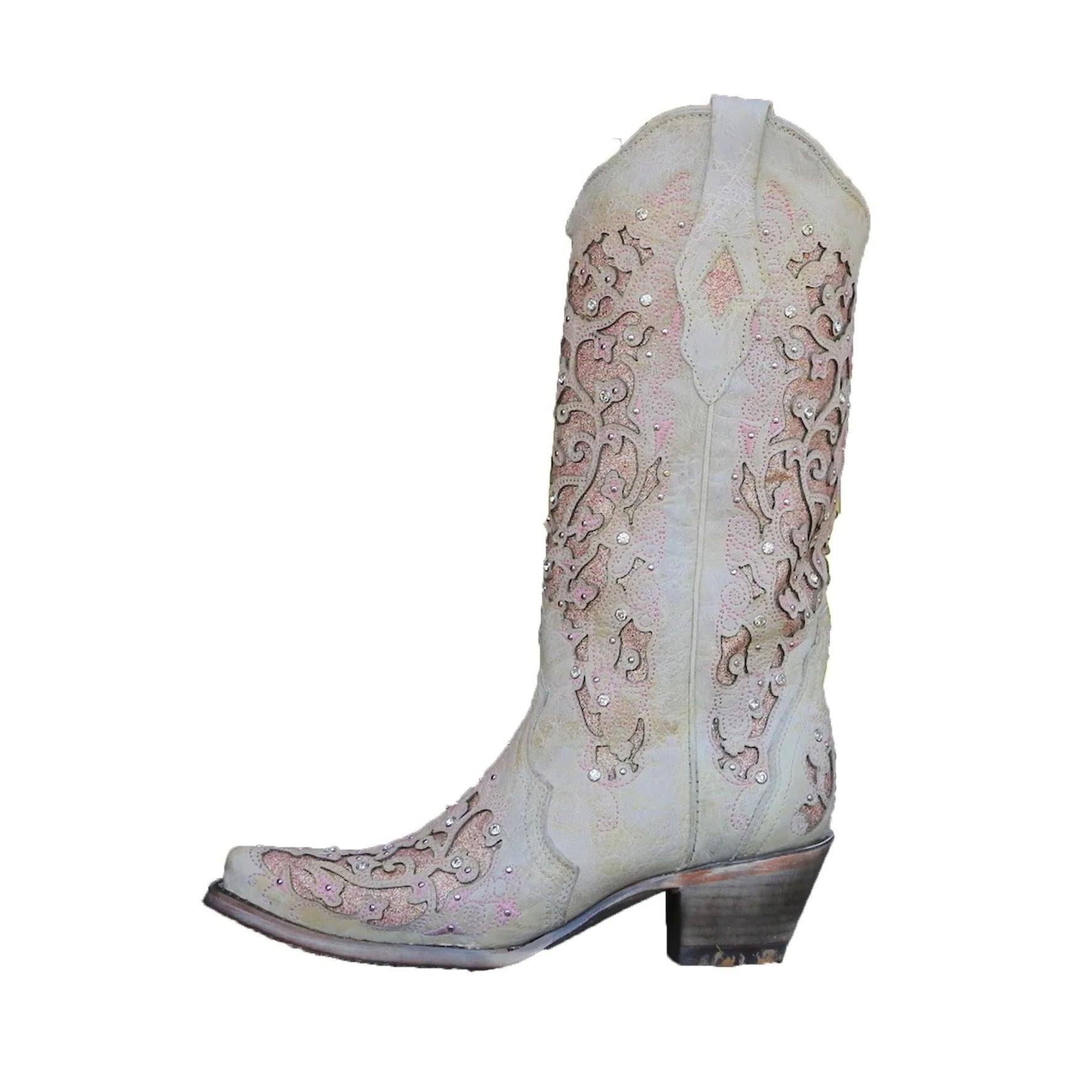 Women's Knee High Boots with Sequined Embroidery and Pointed Toe, Block Heel