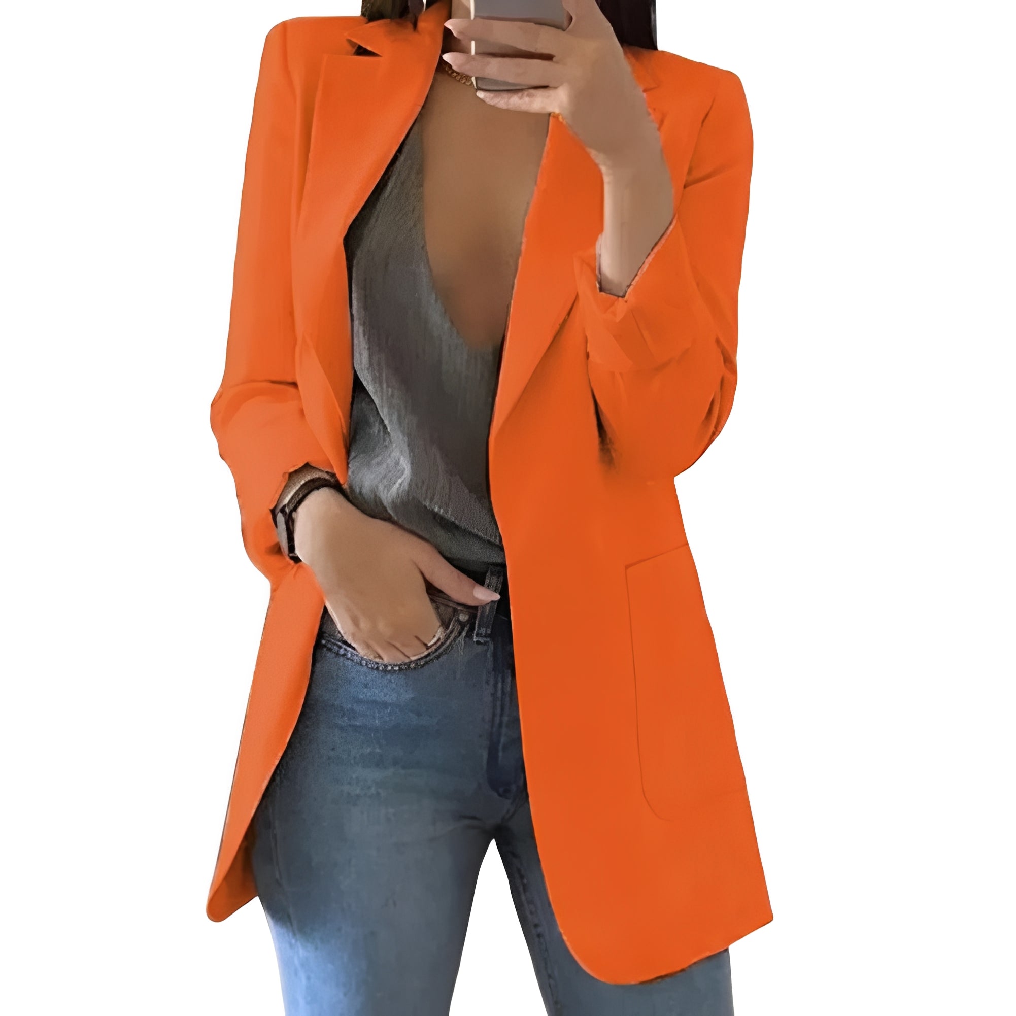 Structured Wool Blazer with Extended Length and Open Front