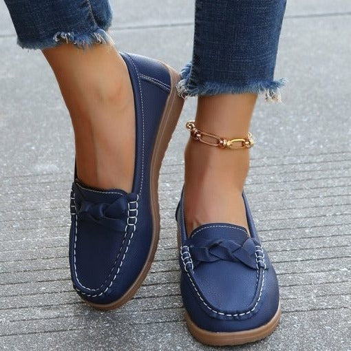 Women's Leather Slip-On Loafers with Cushioned Insole and Anti-Slip Sole