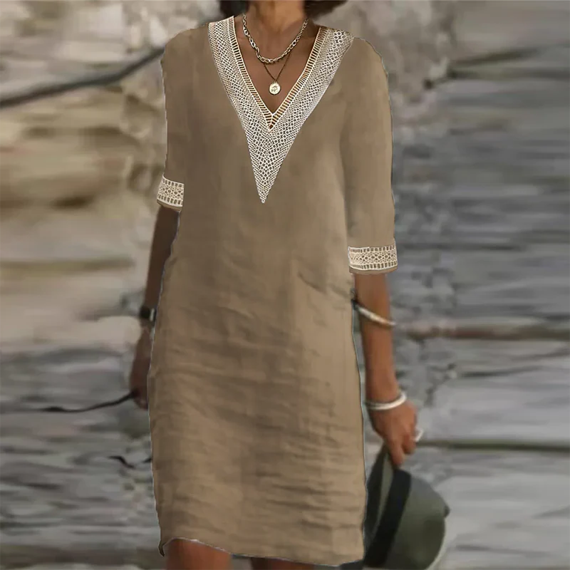 Women's Breathable Linen Dress with Relaxed Fit and Versatile Style