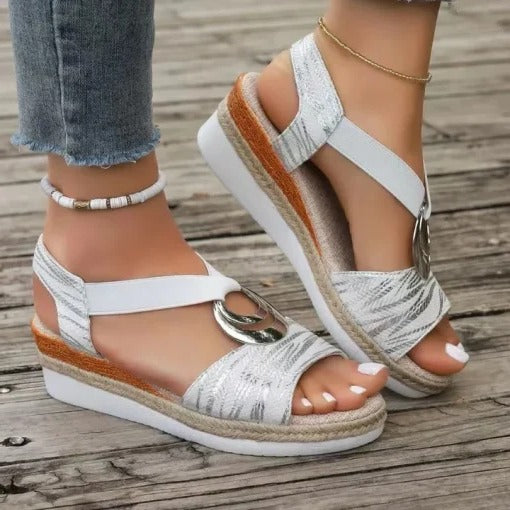Women's Arch Support Wedge Sandals with Breathable Design and Slip-On Closure