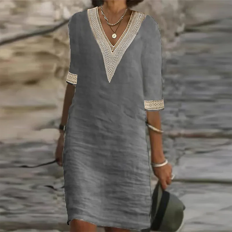 Women's Breathable Linen Dress with Relaxed Fit and Versatile Style