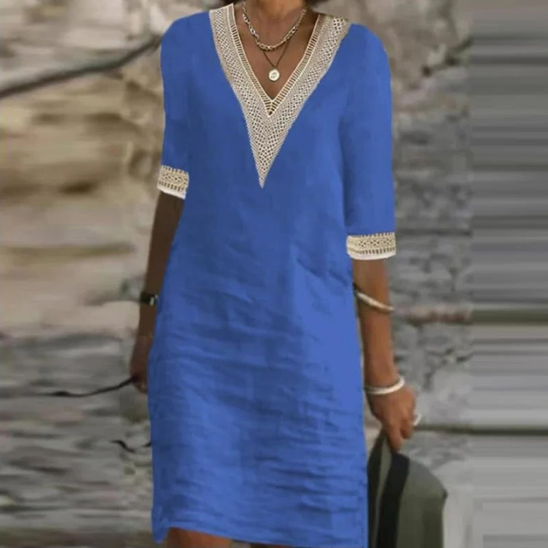 Women's Breathable Linen Dress with Relaxed Fit and Versatile Style