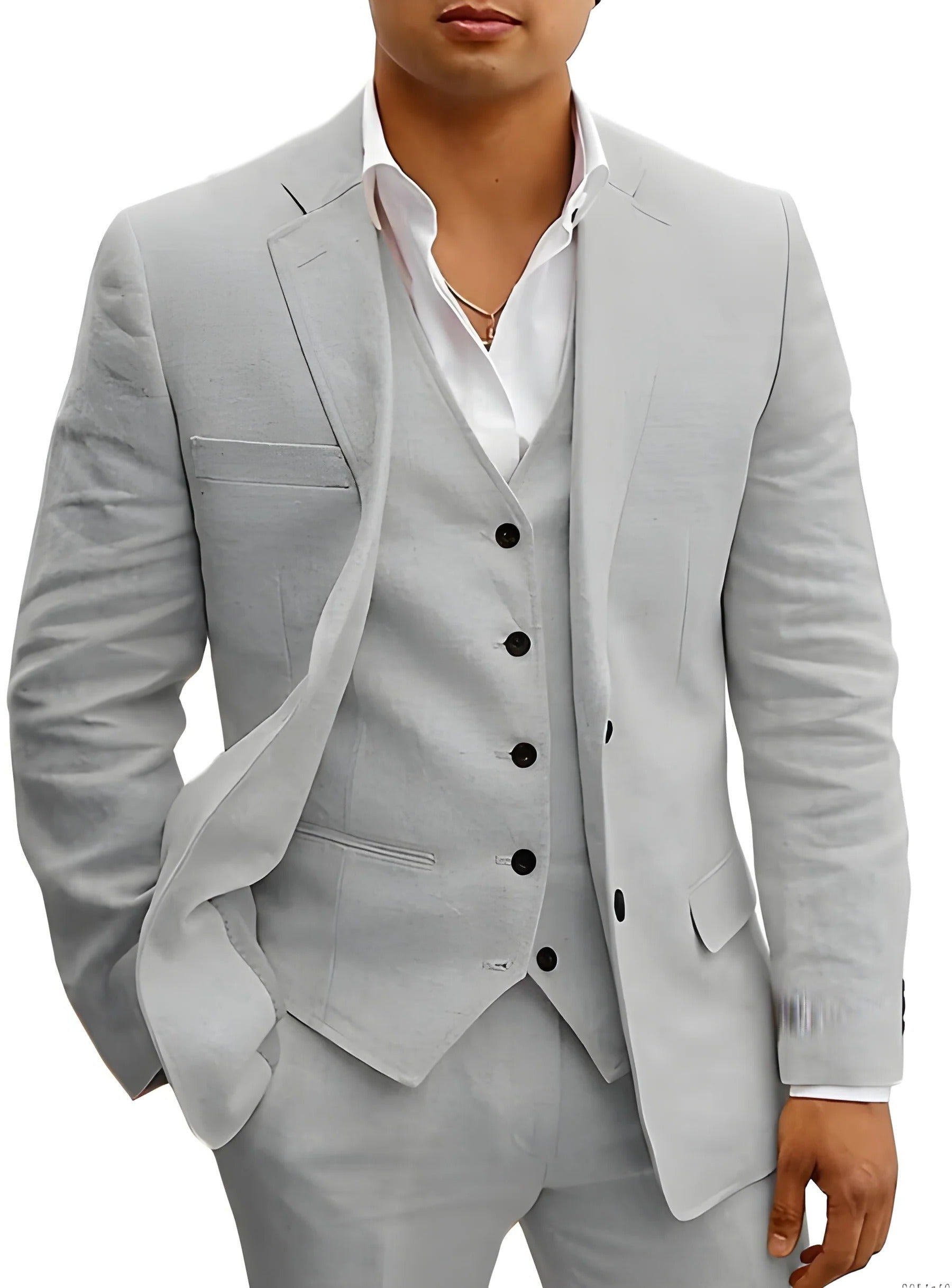 Lightweight Three-Piece Suit with Jacket, Waistcoat and Trousers for Summer Events