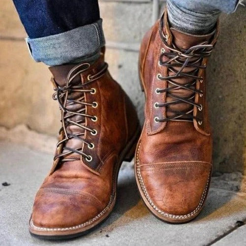 Men's Ankle High Boots with Hook and Loop Straps and Contoured Sole