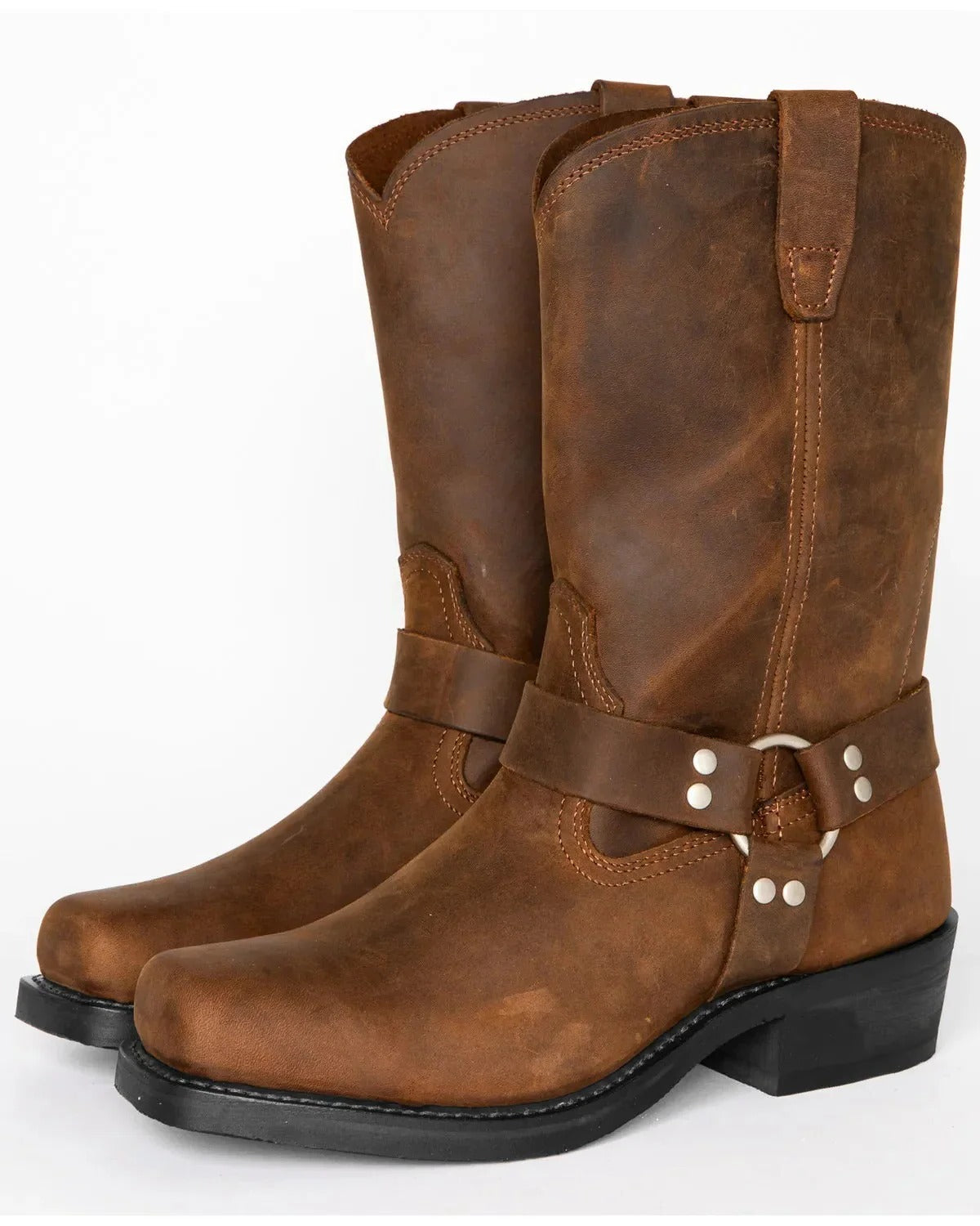 Slip On Harness Boots with Adjustable Strap and Double Stitched Construction, 11 Inch Shaft