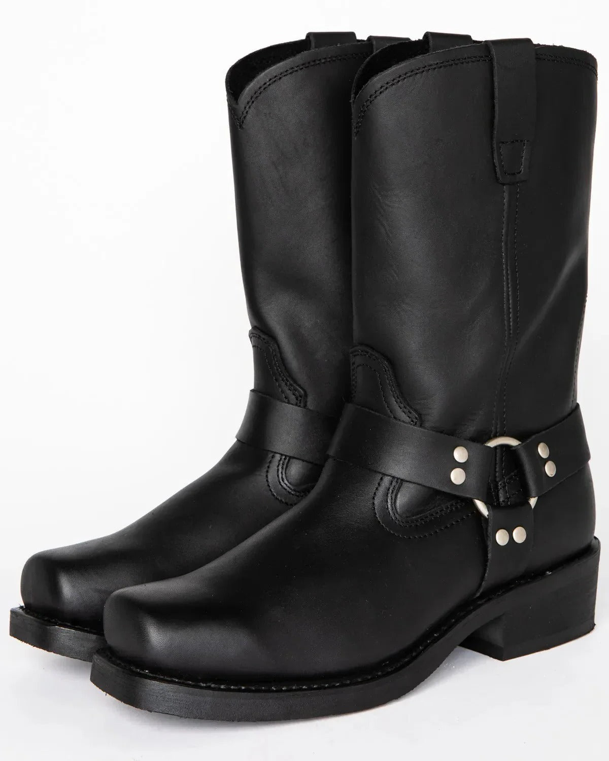 Slip On Harness Boots with Adjustable Strap and Double Stitched Construction, 11 Inch Shaft