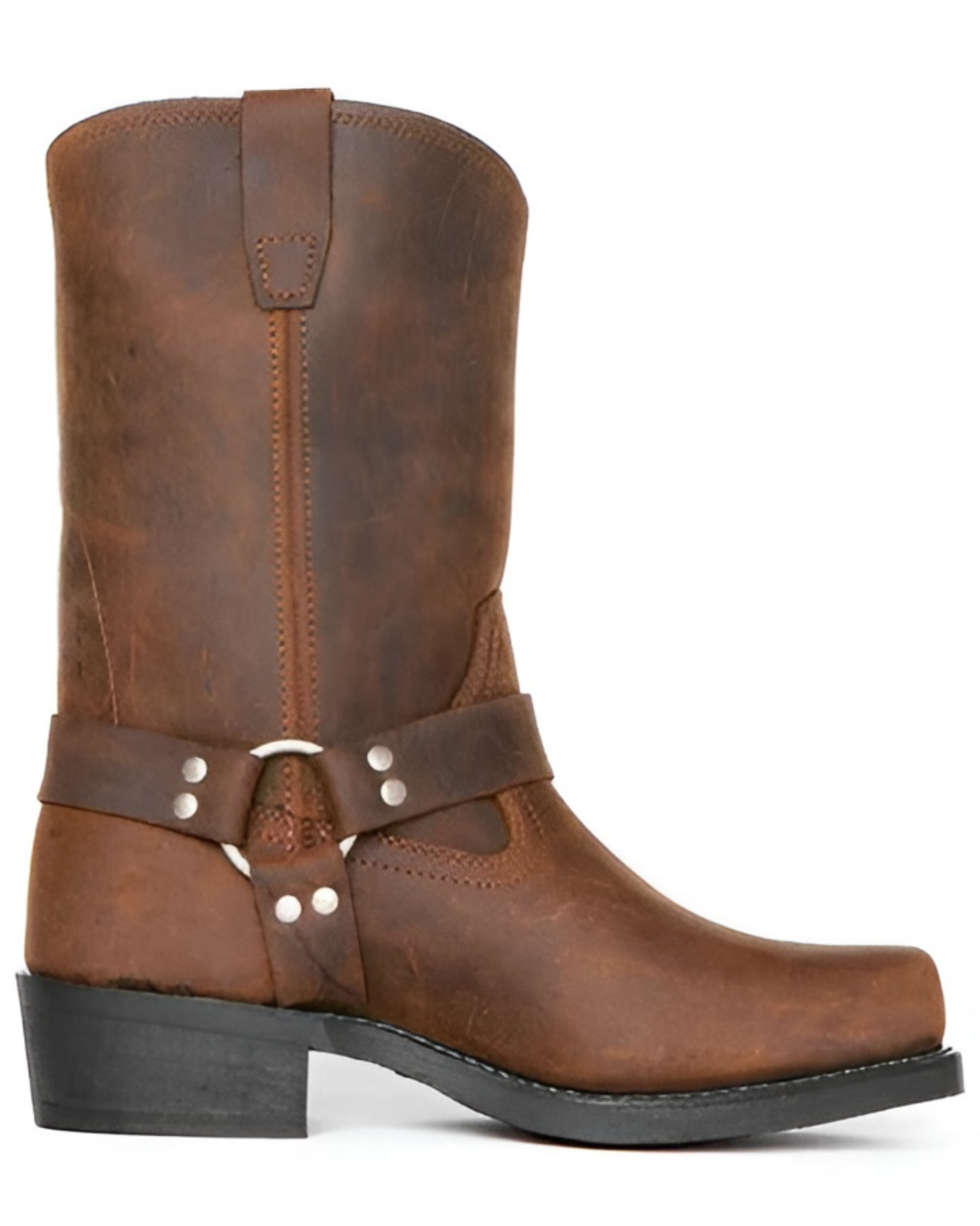 Slip On Harness Boots with Adjustable Strap and Double Stitched Construction, 11 Inch Shaft