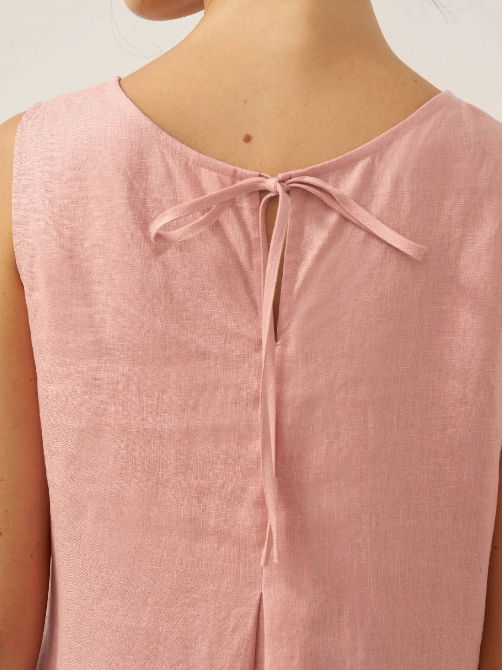 Breathable Pure Linen A Line Maxi Dress with V Neckline and Adjustable Back Tie