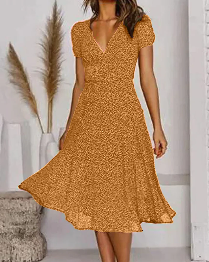 Women's Chiffon Dress with V-Neckline and Floral Print, Loose Fit